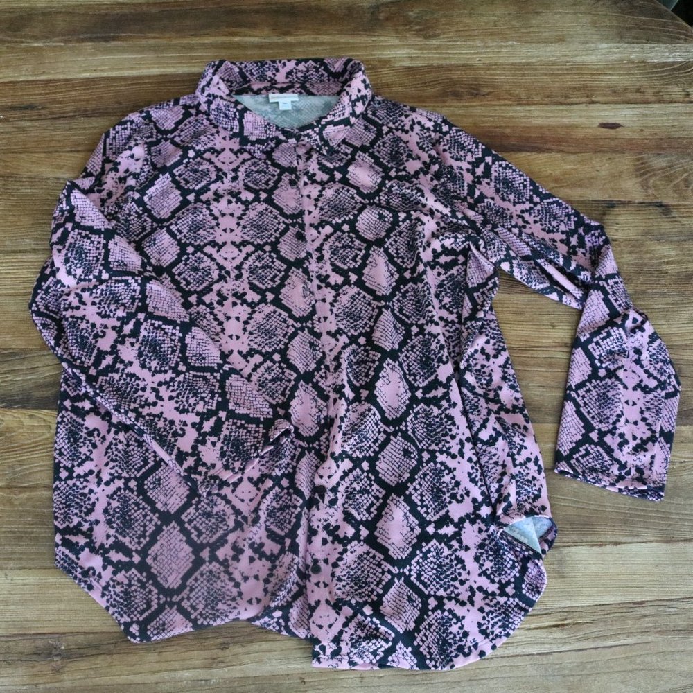 LuLaRoe Pink Snake Print Button Shirt